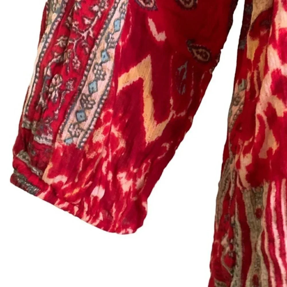 Chaps Patchwork Peasant Blouse Boho Aztec - image 4